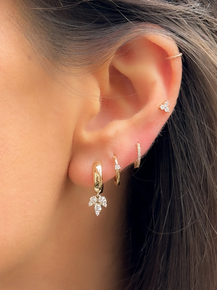 14K Diamond Floret Charm Wide Huggies