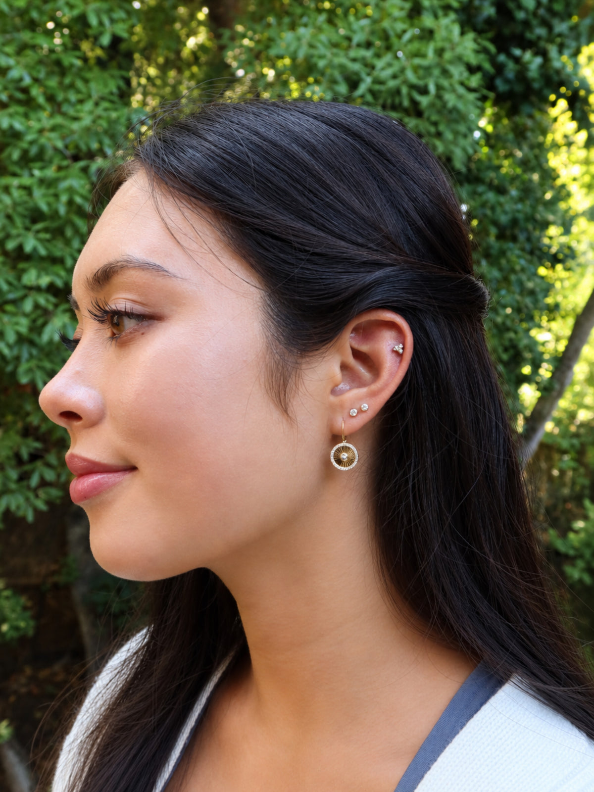 18K Diamond Fluted Round Medallion Earrings
