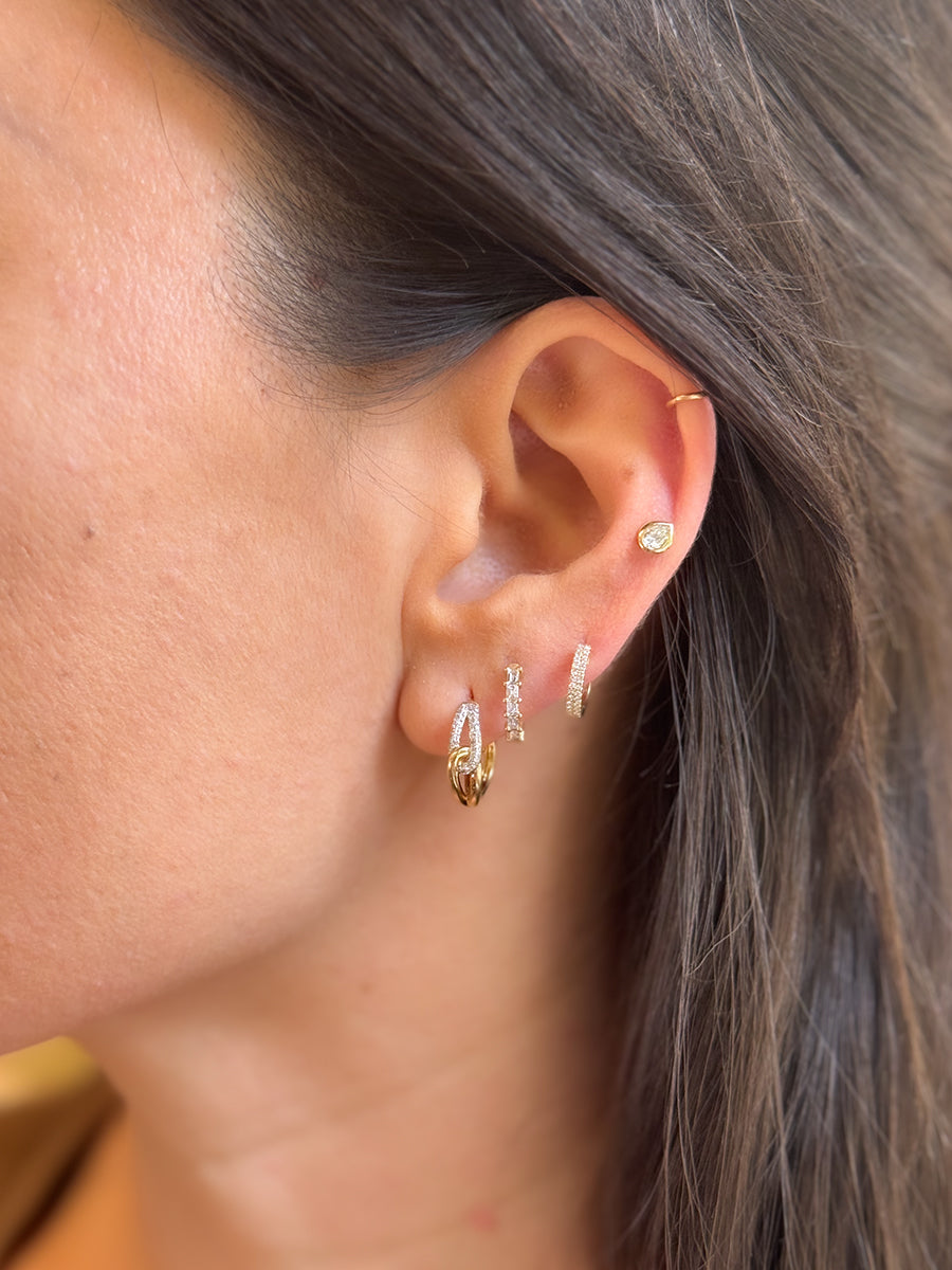 14K Diamond Double Loop Medium Hoops