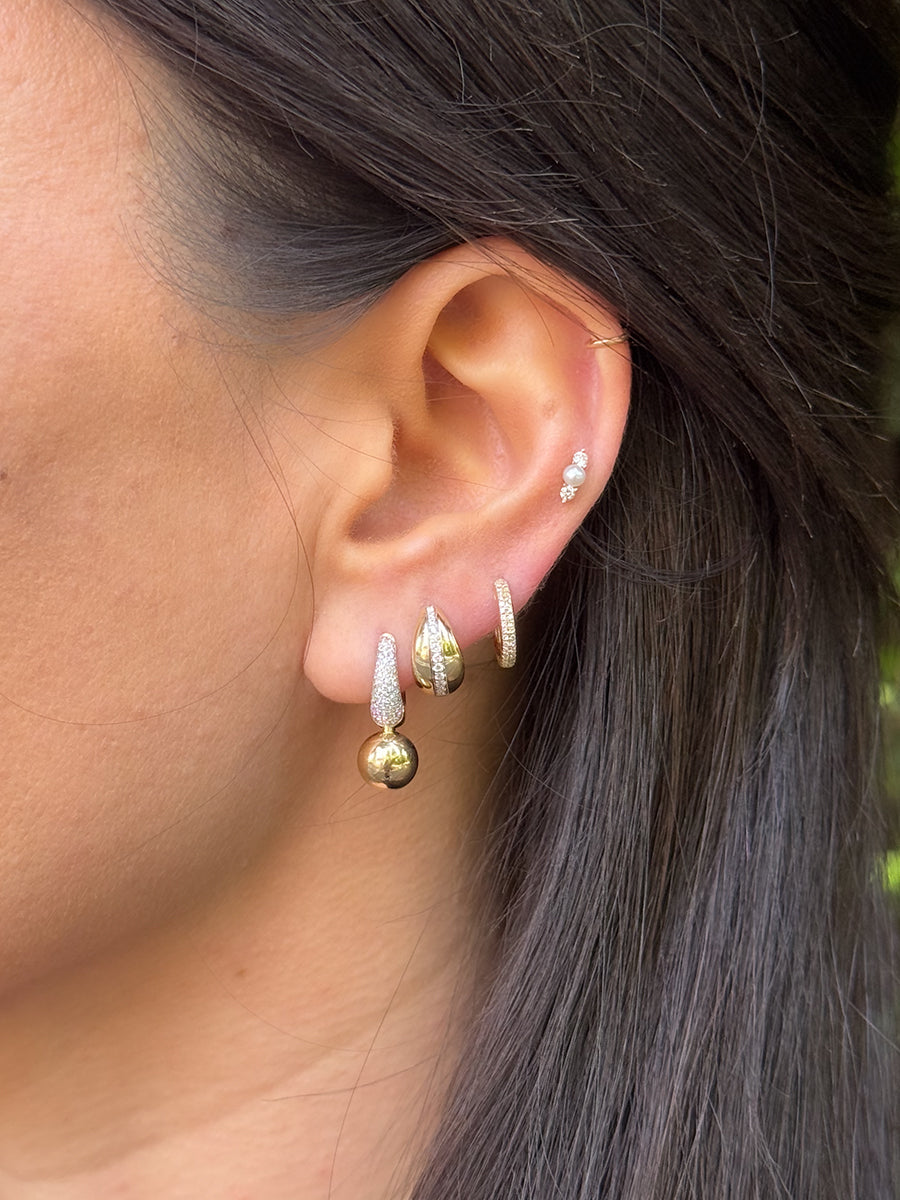 14K Pavé Diamond Tapered Dome Hoops