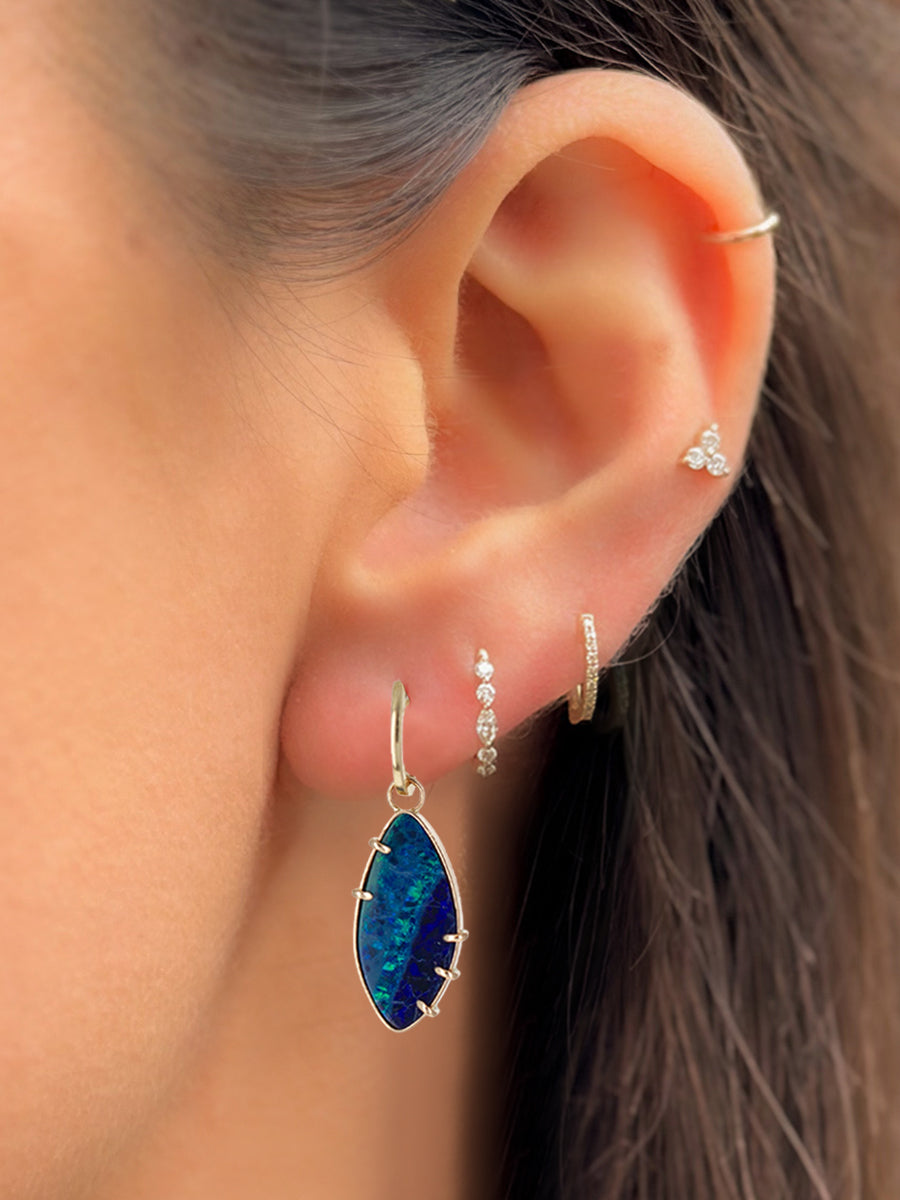 14K Chroma Australian Opal Pointed Charm Hoops