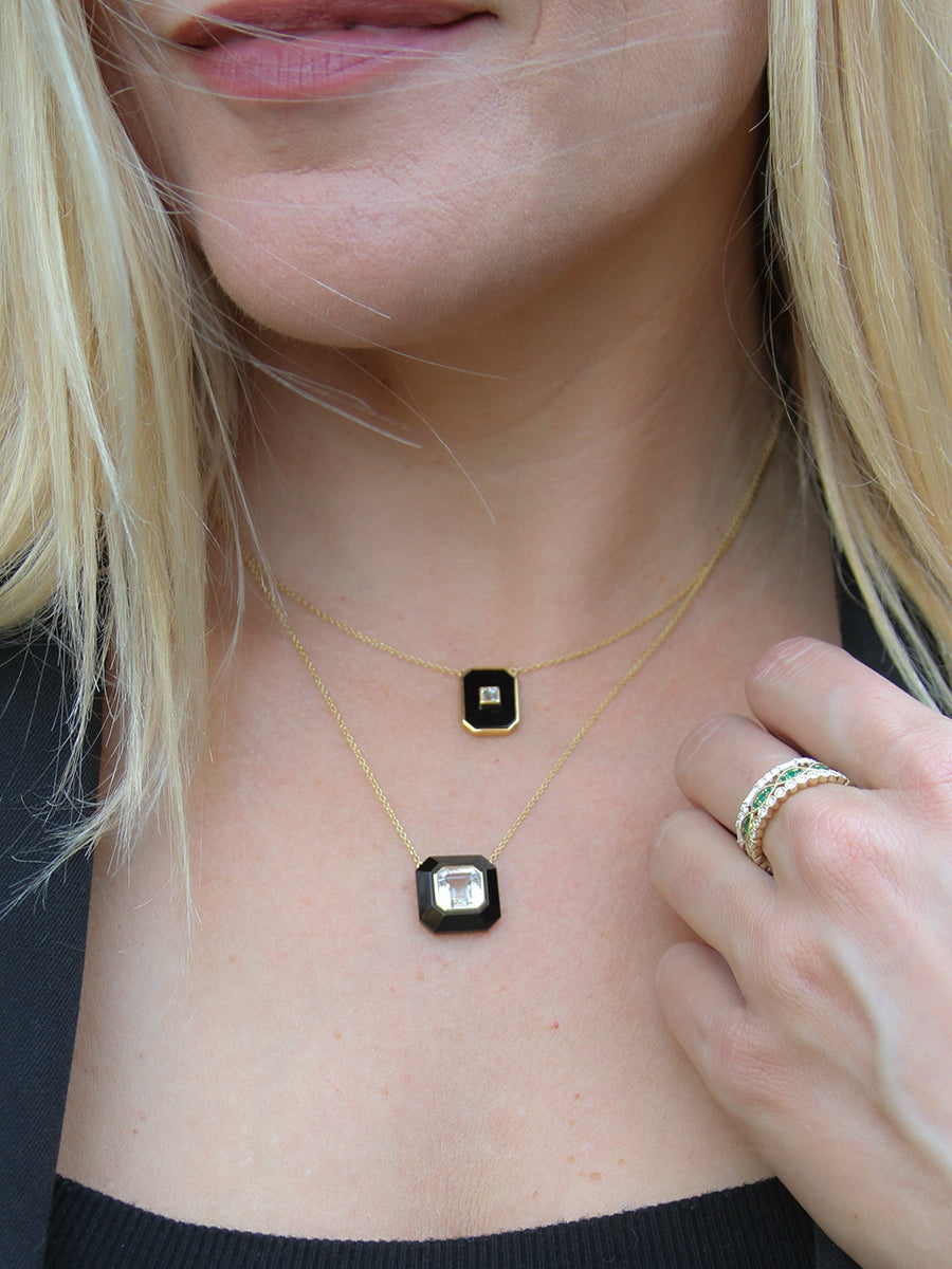 18K Gilded Frame Black Onyx & Diamond Necklace