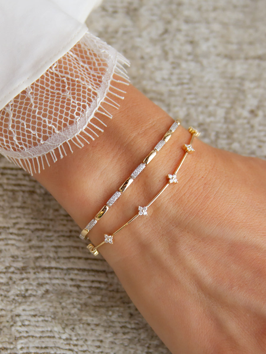 14K Pavé Diamond Rice Chain Bracelet