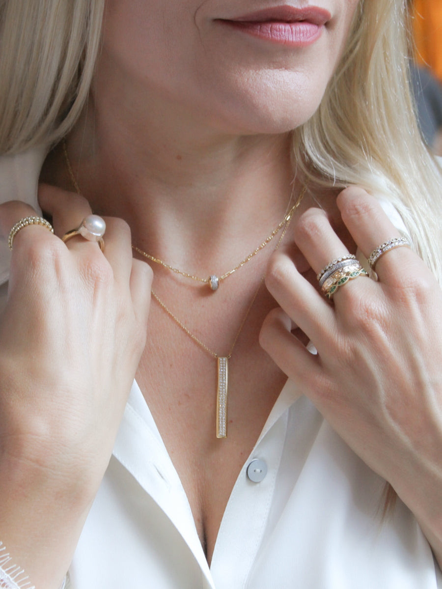 18K Column Pavé Diamond Necklace