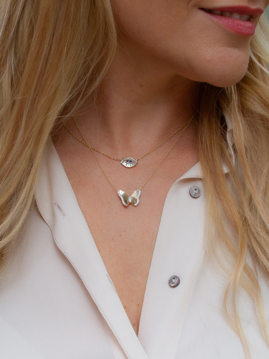 14K Vintage Butterfly Diamond Necklace