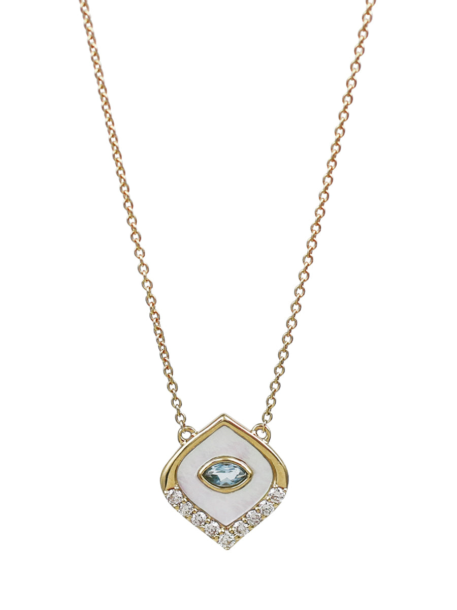18K Diamond, Mother Of Pearl & Topaz Shield Necklace
