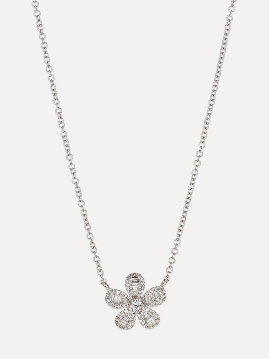 14K Baguette Diamond Flower Necklace
