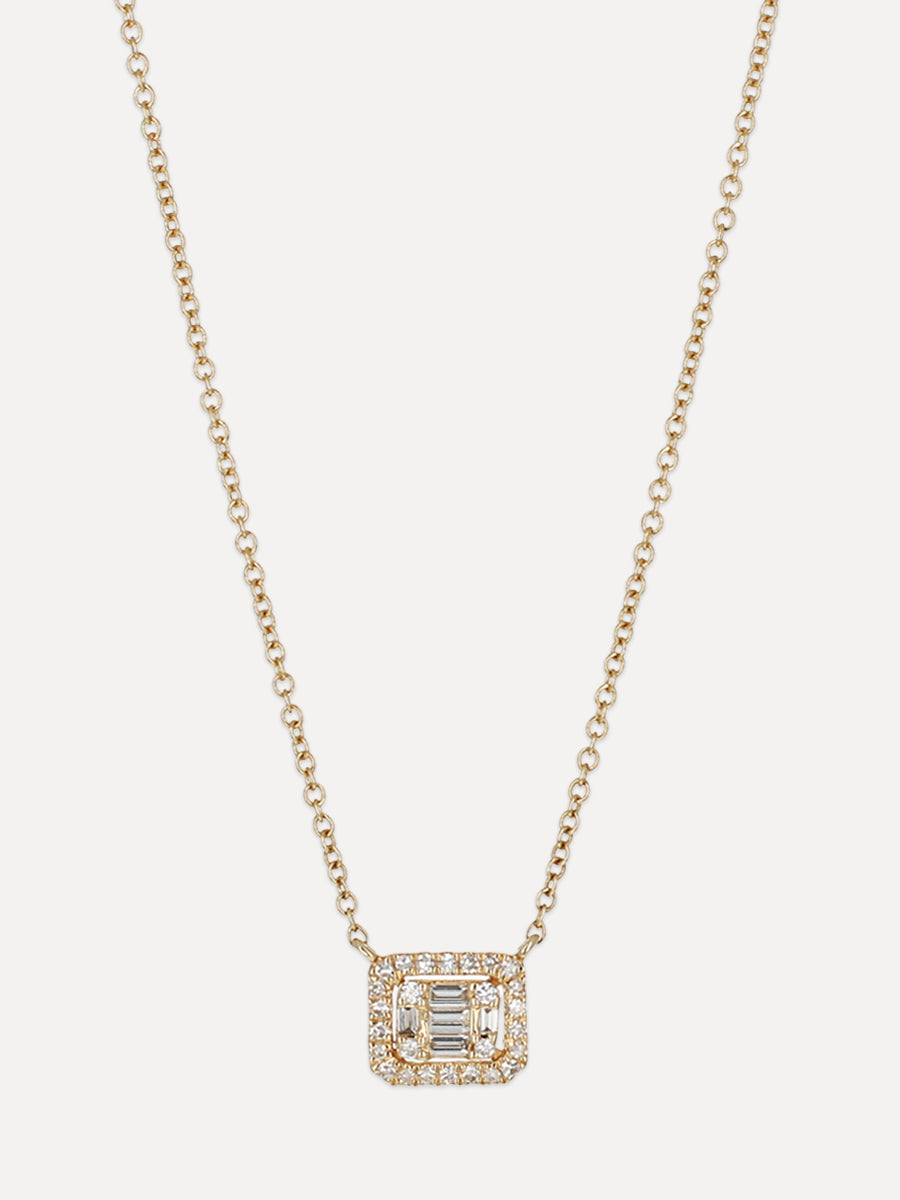 14K Diamond Baguette Square Necklace