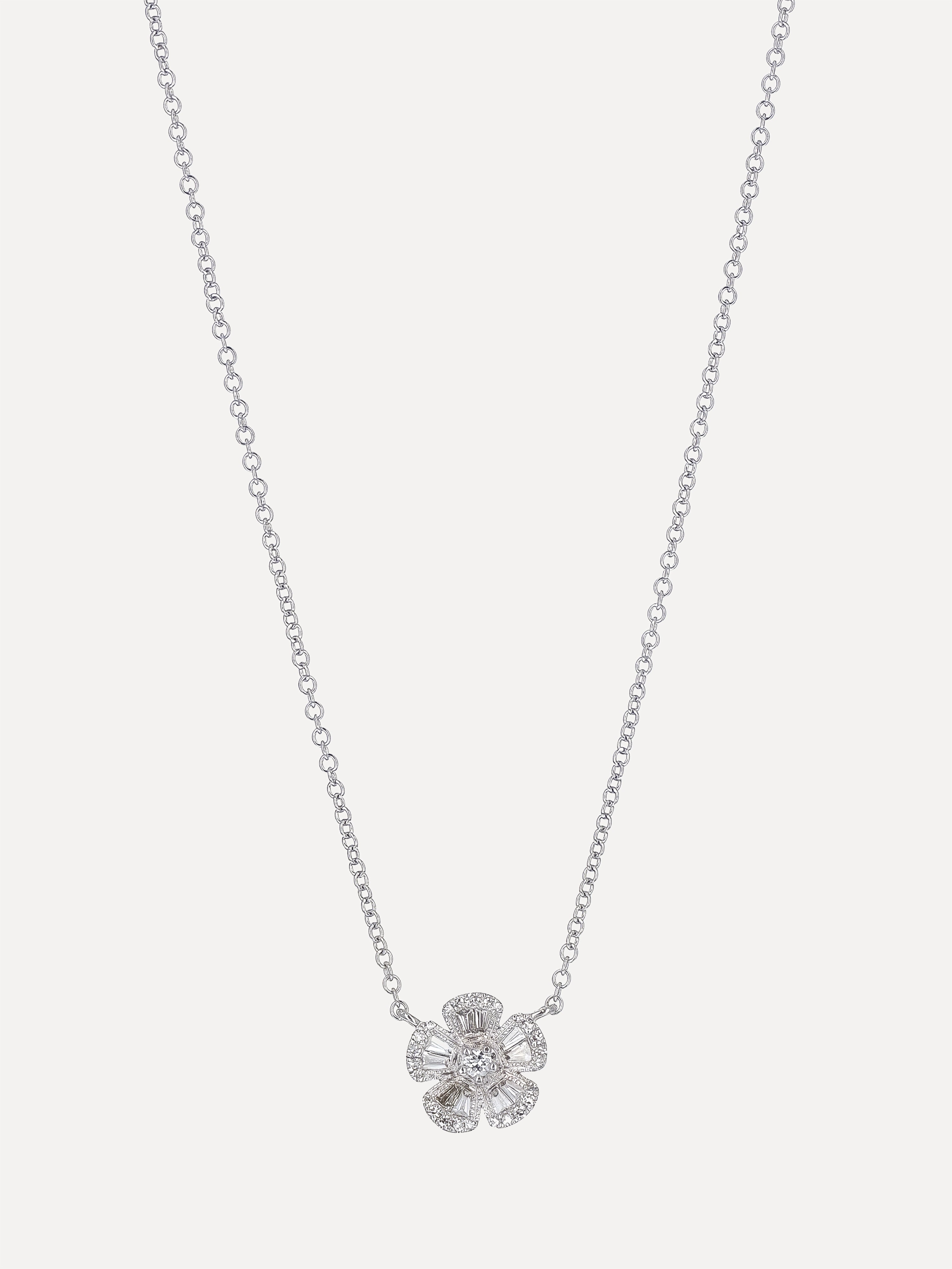 14K Diamond Baguette Flower Necklace
