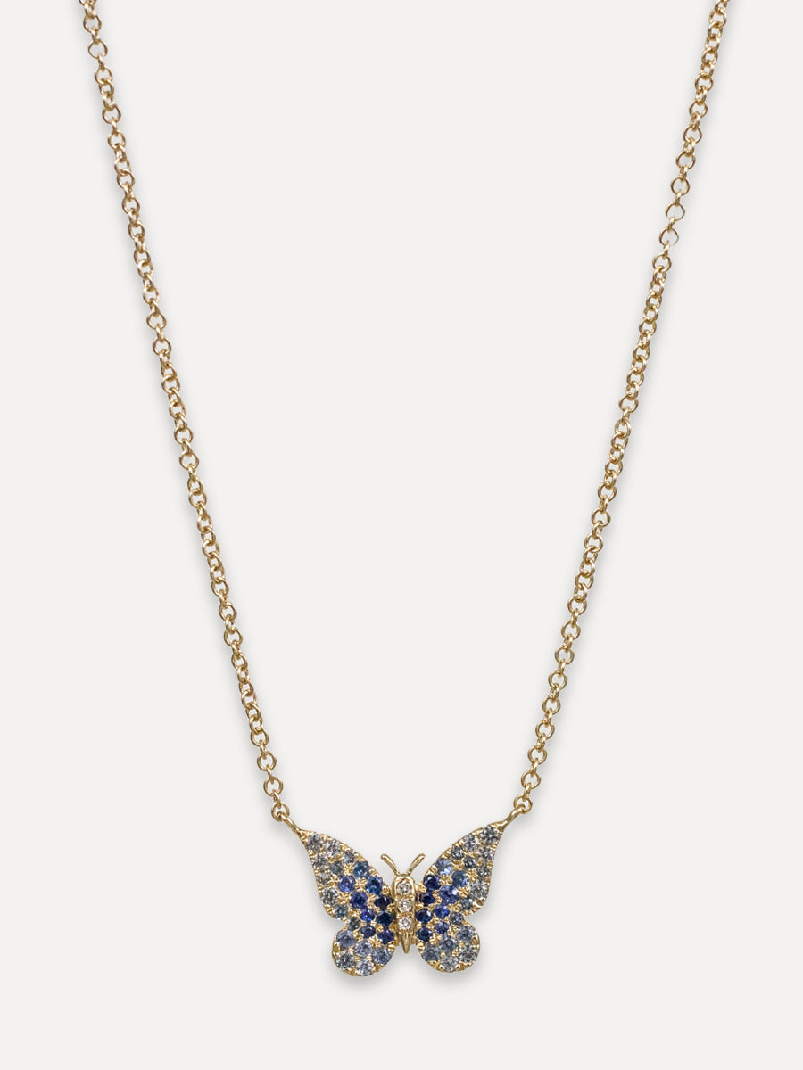 14K Blue Sapphire & Diamond Butterfly Necklace