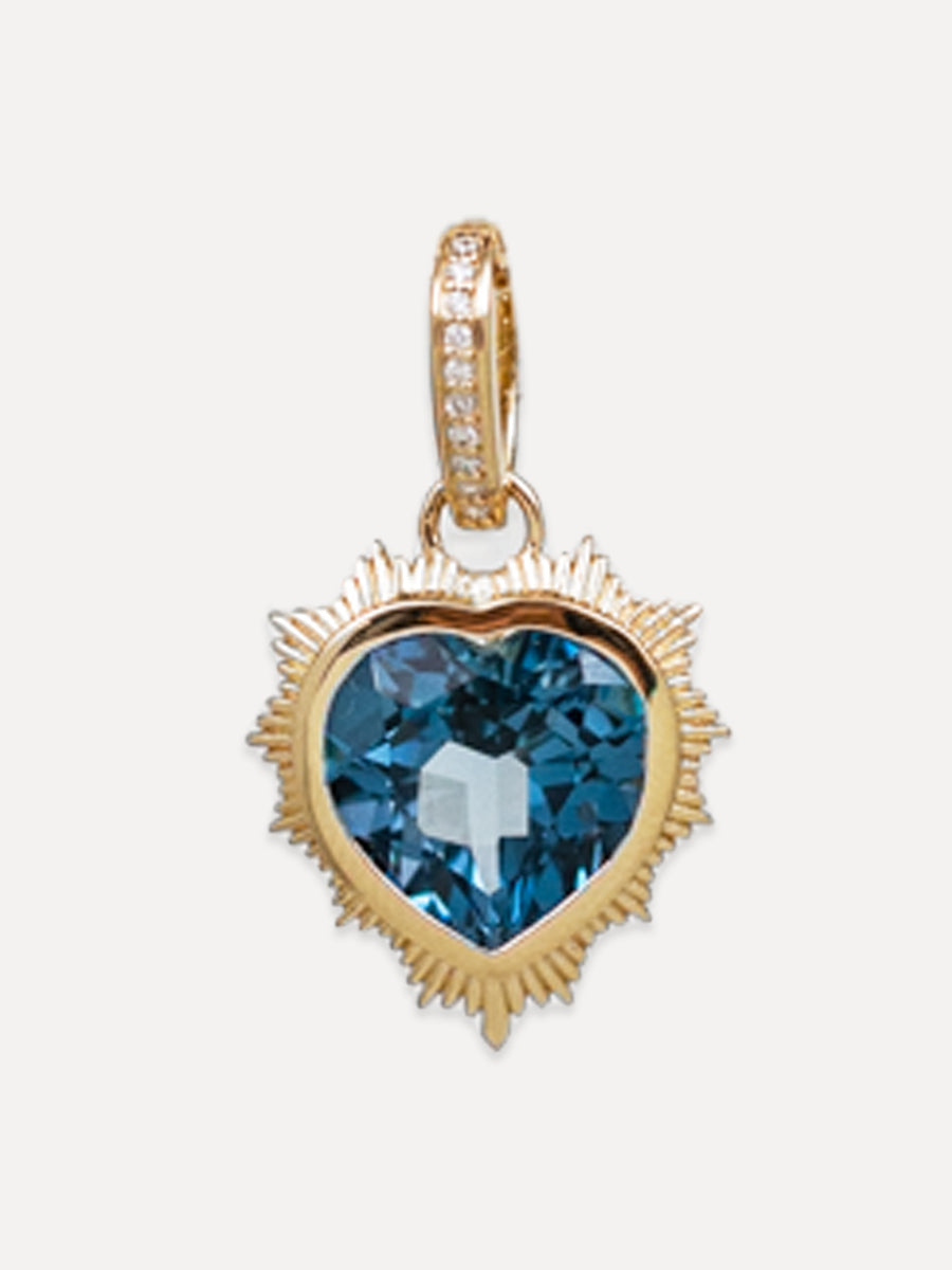 14K Blue Topaz Vintage Heart Charm