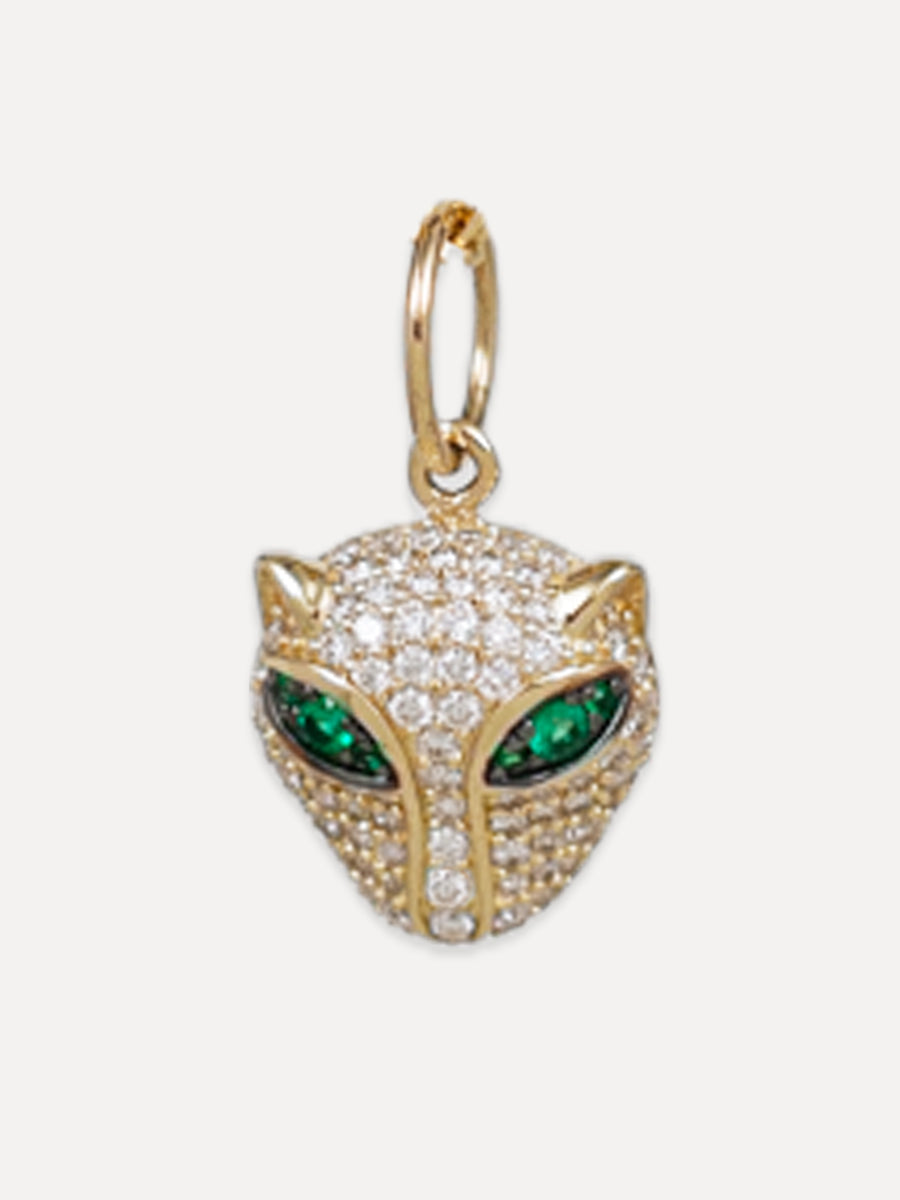 14K Pave Diamond & Emerald Panther Charm