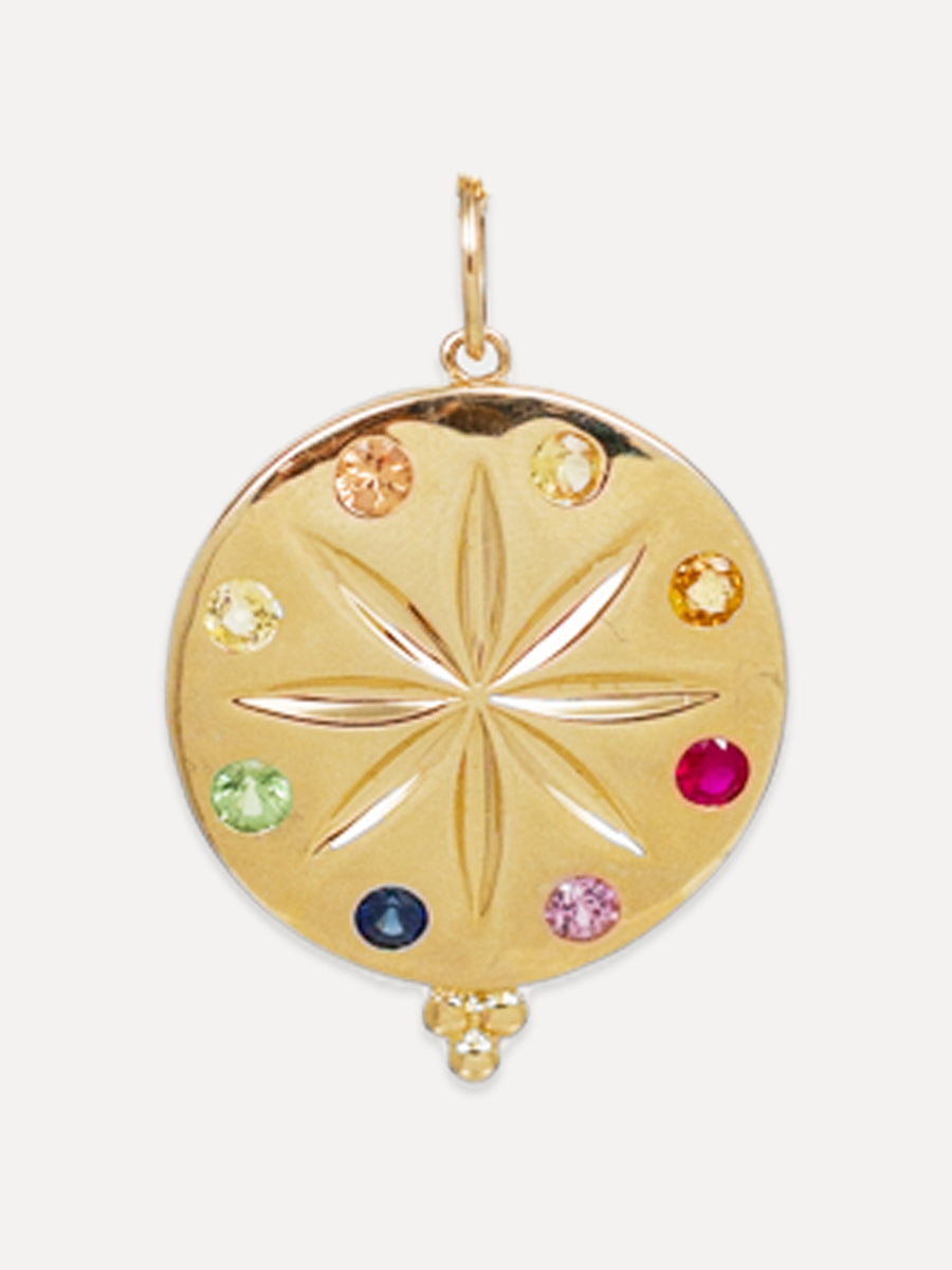 14K Rainbow Sapphire Sand Dollar Charm