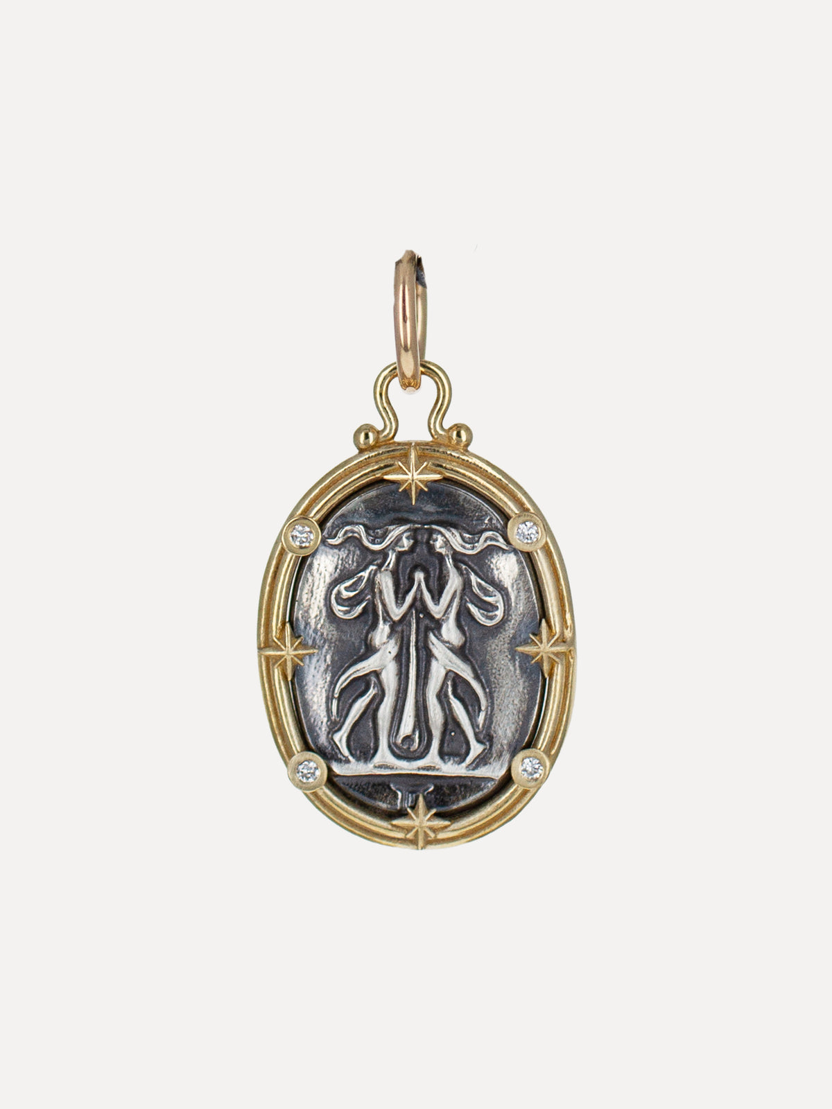 Gemini Zodiac Cameo Charm in Mixed Metal, front view