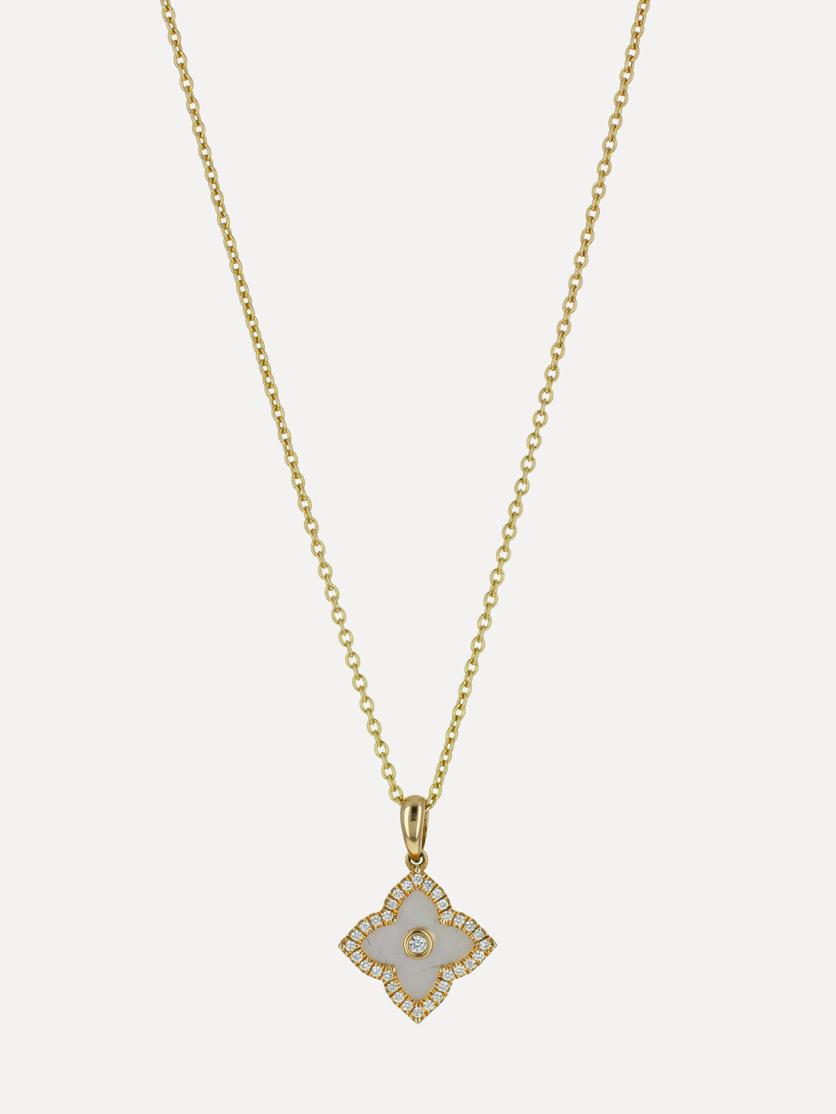 18K Mother of Pearl & Diamond Clover Charm