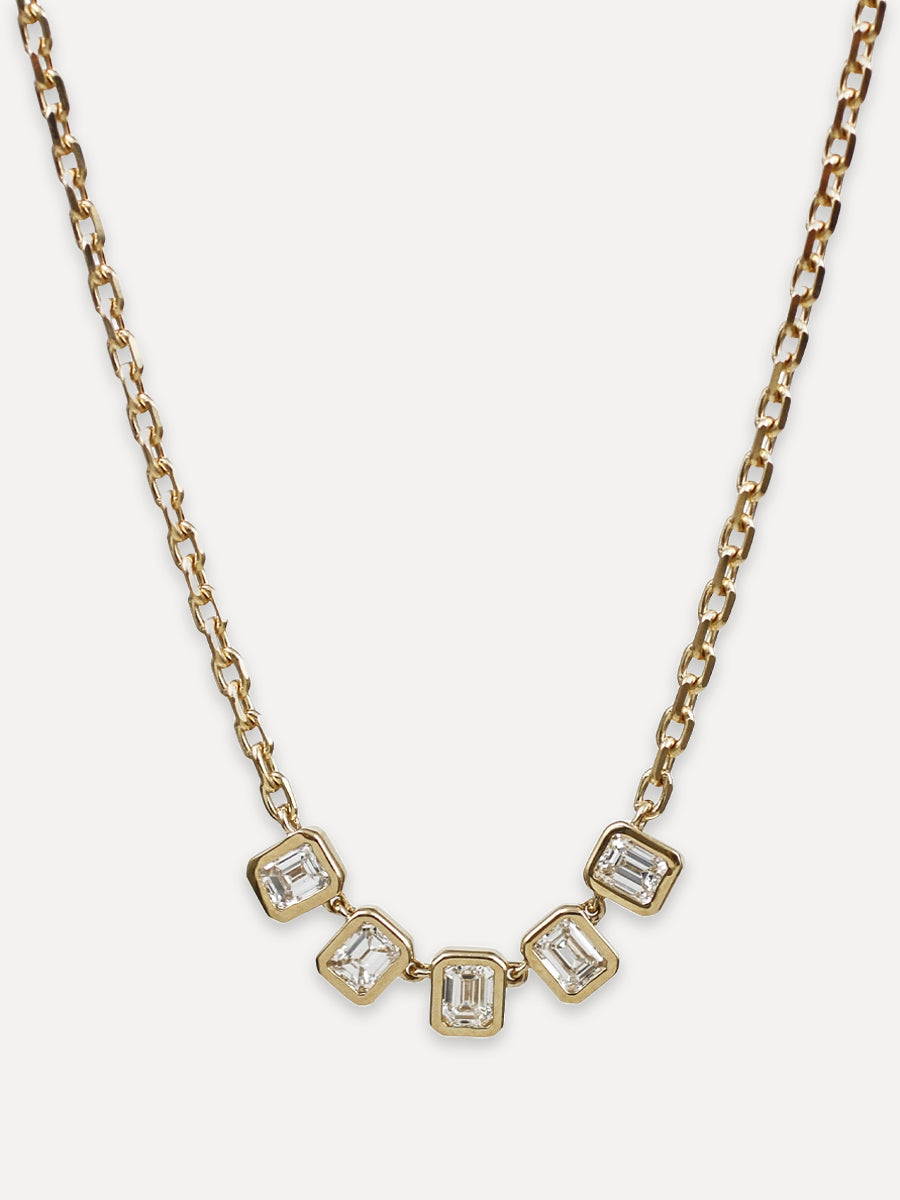 14K Five Emerald Cut Diamond Necklace