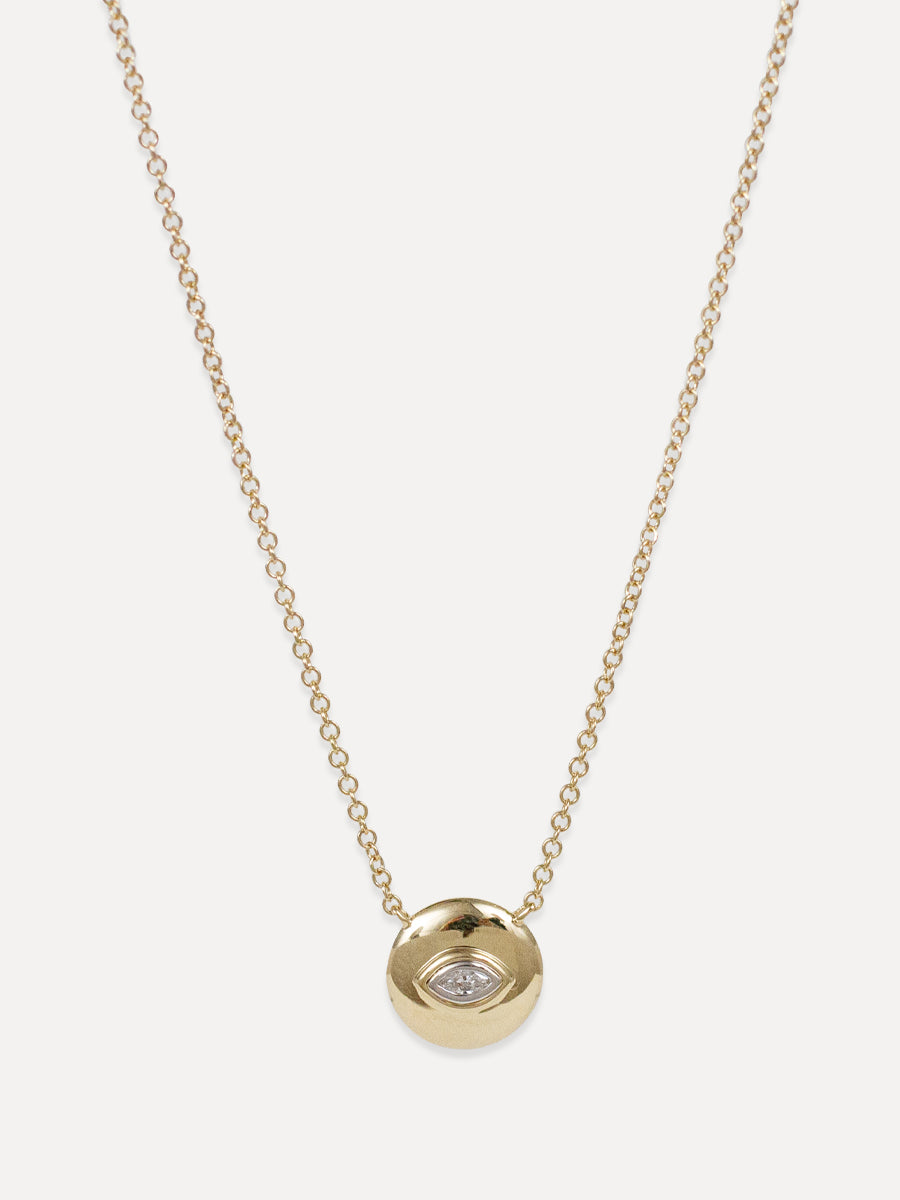 14K Diamond Domed Disc Eye Necklace