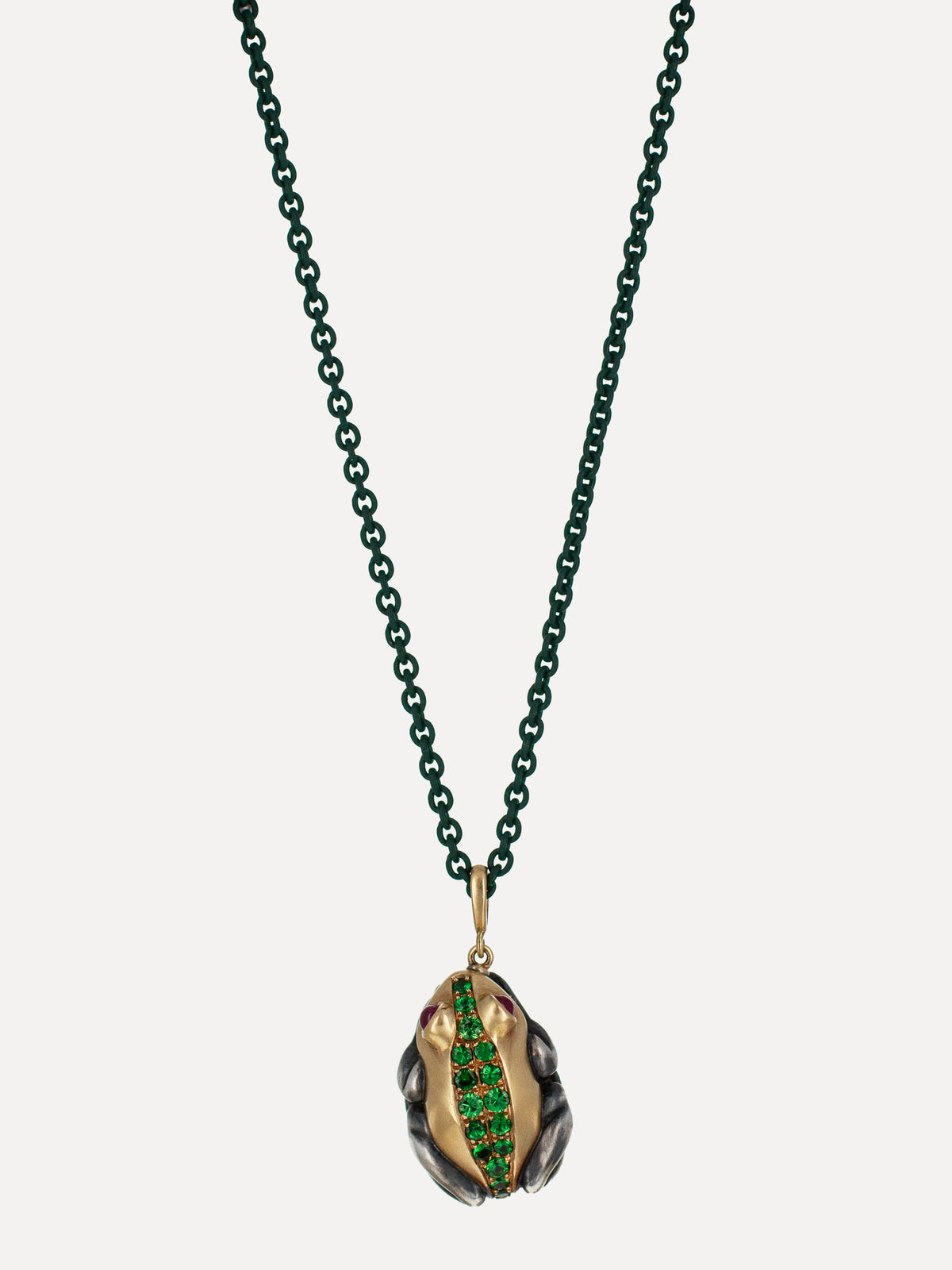 18k Gold Rana Frog Tsavorite Garnet & Ruby Pendant