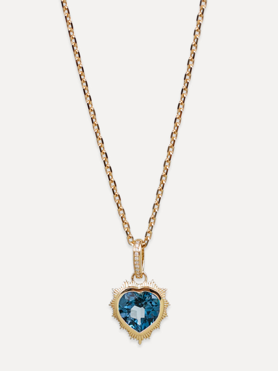 14K Blue Topaz Vintage Heart Charm