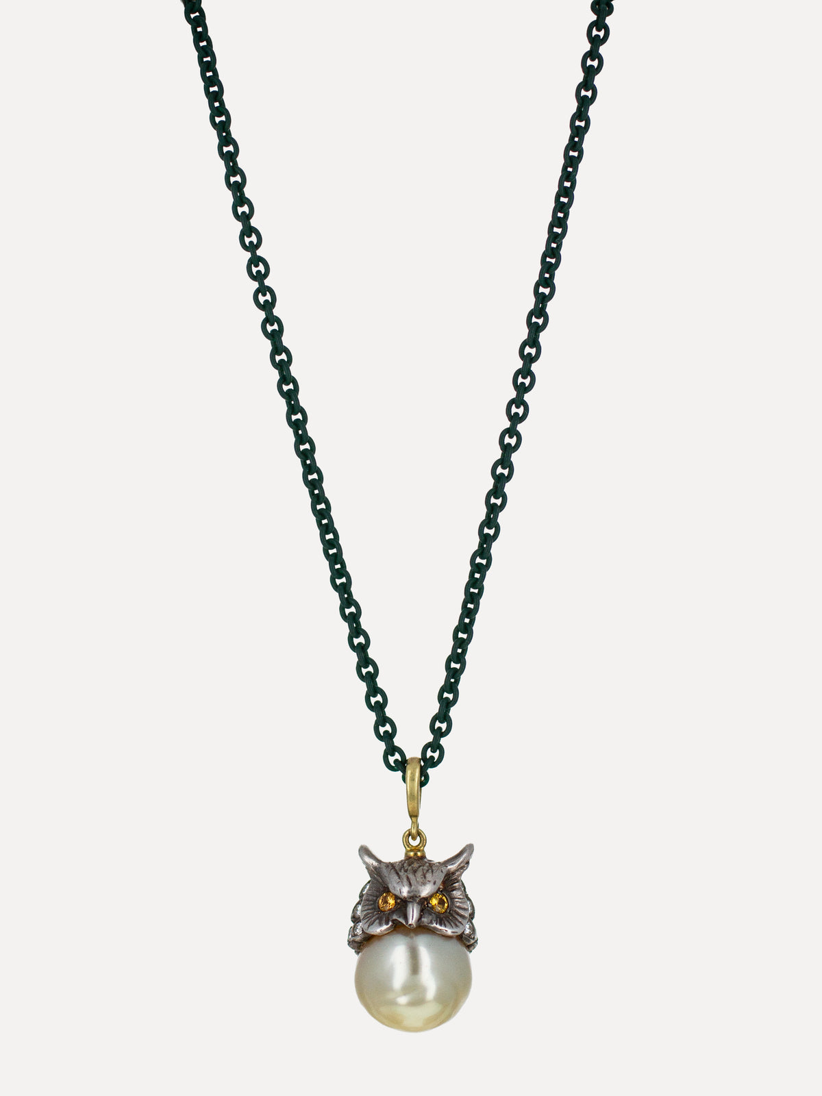 Sterling Silver Civetta Owl Tahitian Pearl & Diamond Pendant