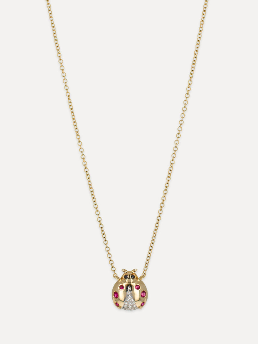 14K Ruby & Diamond Ladybug Necklace