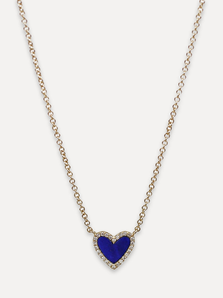 14K Diamond Halo & Stone Heart Necklace