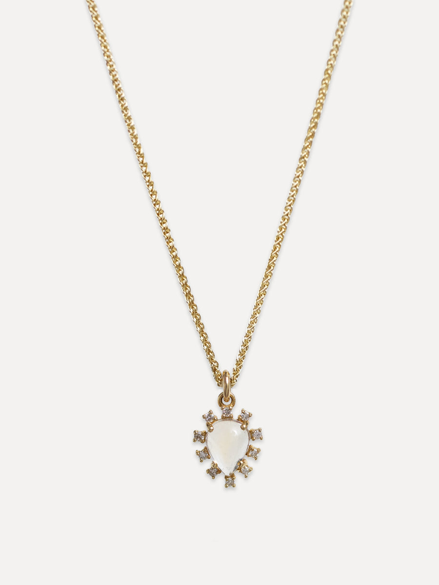 14K Diamond & Moonstone Drop Charm
