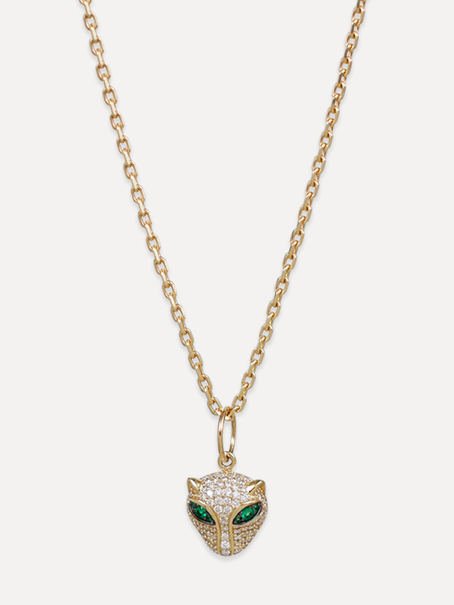 14K Pave Diamond & Emerald Panther Charm
