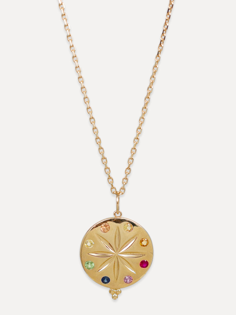 14K Rainbow Sapphire Sand Dollar Charm