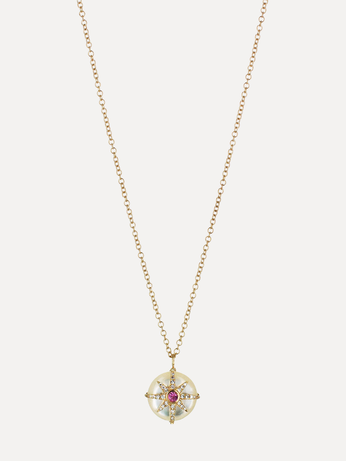 14K Mother-of-Pearl, Pink Sapphire & Diamond Star Necklace