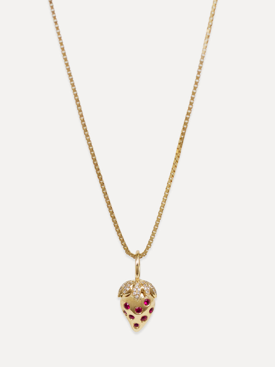 14K Ruby & Diamond Strawberry Charm