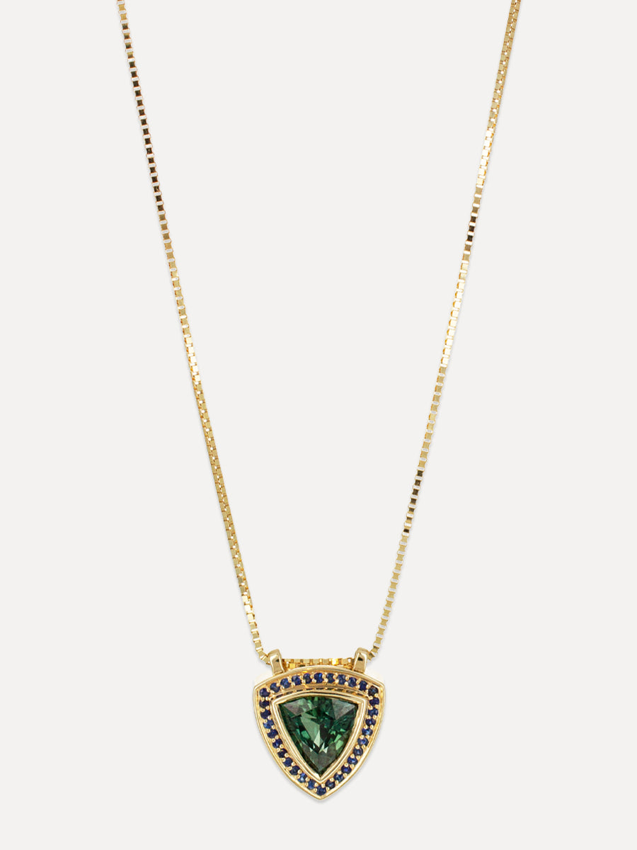 14K Trillium Halo Sapphire Necklace