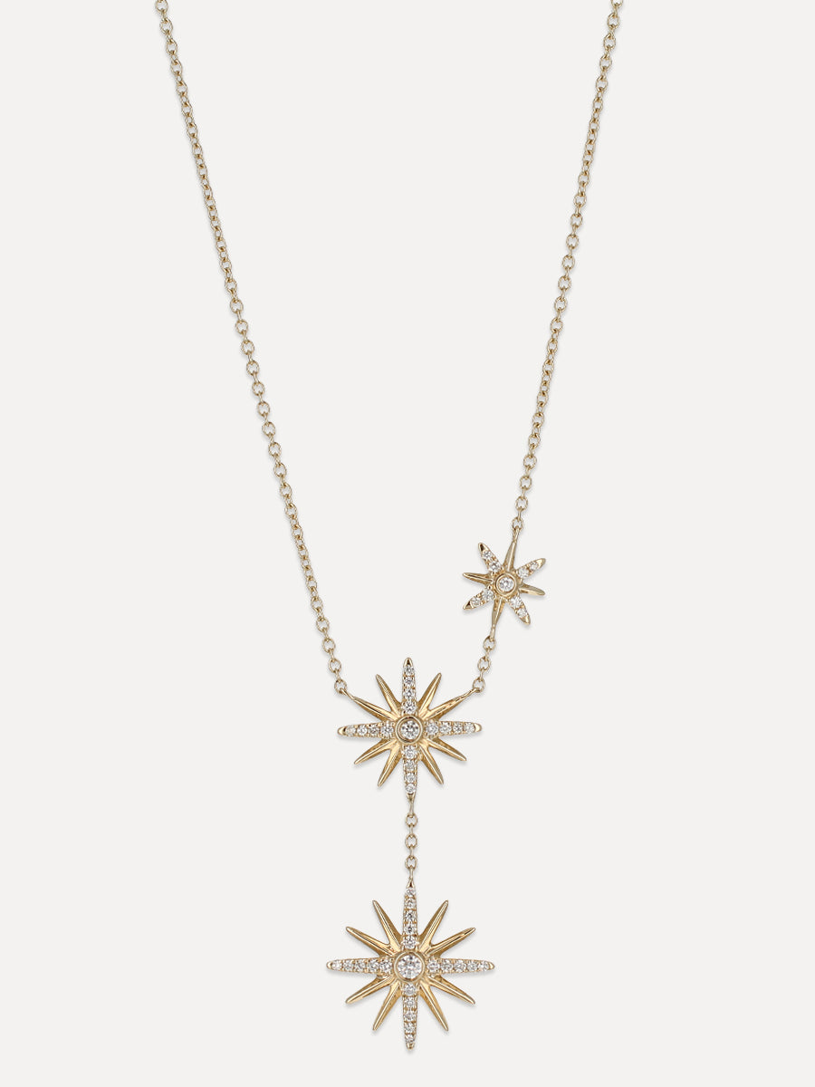 14K Triple Sunburst Diamond Necklace
