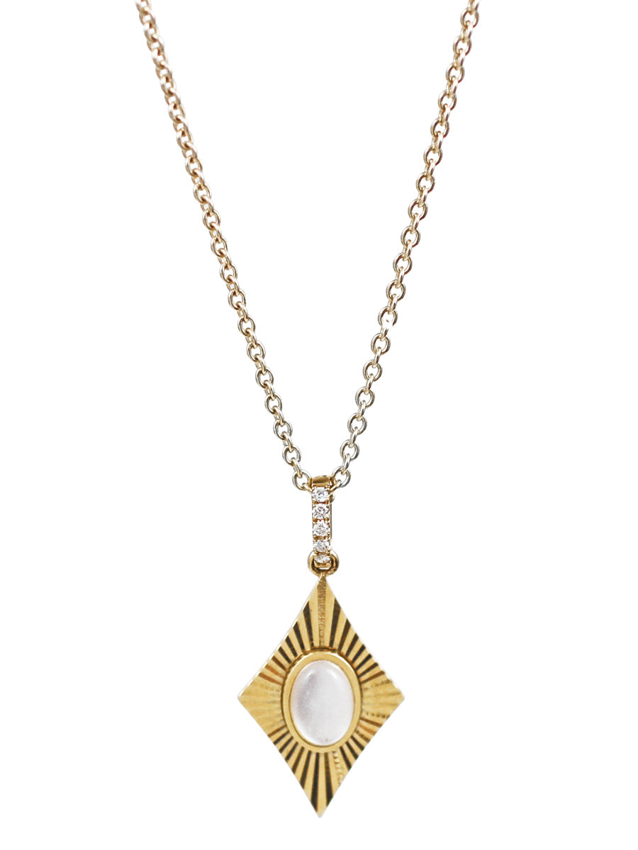 18K Mother Of Pearl & Quartz Overlay Pointed Charm