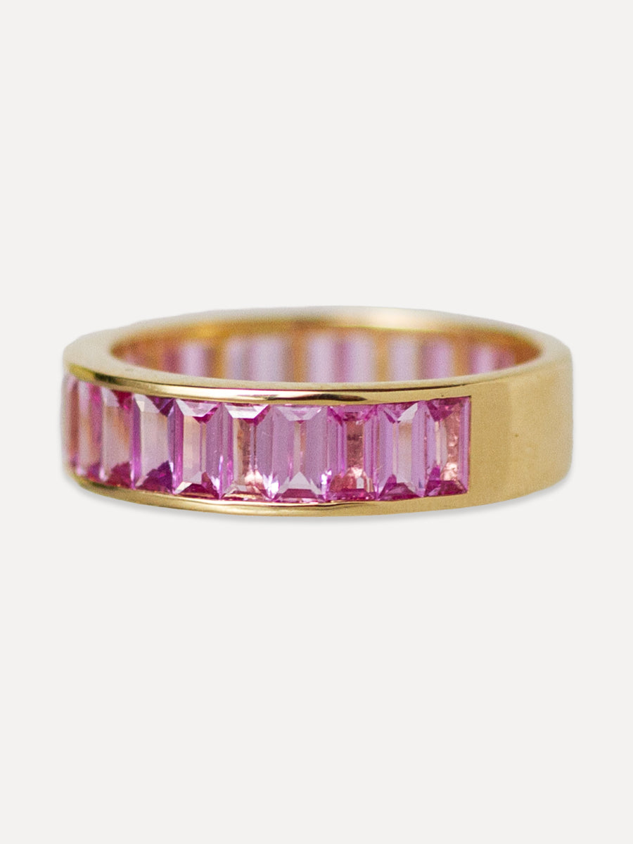 18K Deco Baguette Channel-Set Pink Sapphire Stacking Ring