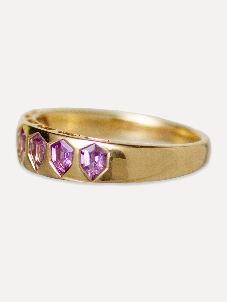 18K Floating Shield Hot Pink Sapphire Stacking Ring