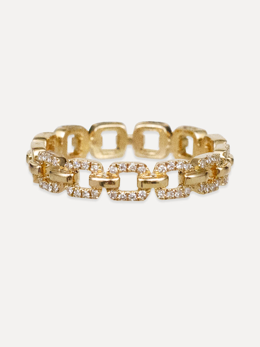14K Pavé Diamond Anchor Link Ring