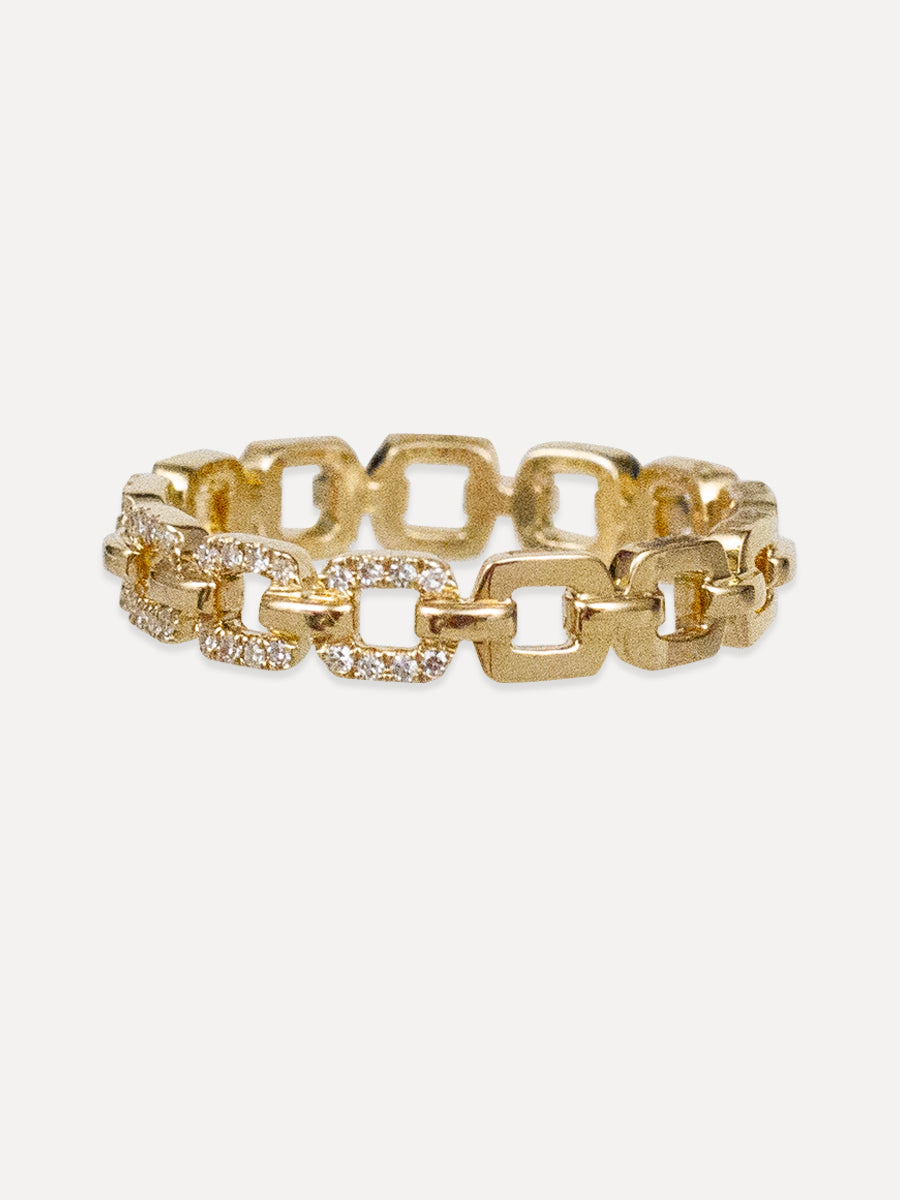 14K Pavé Diamond Anchor Link Ring