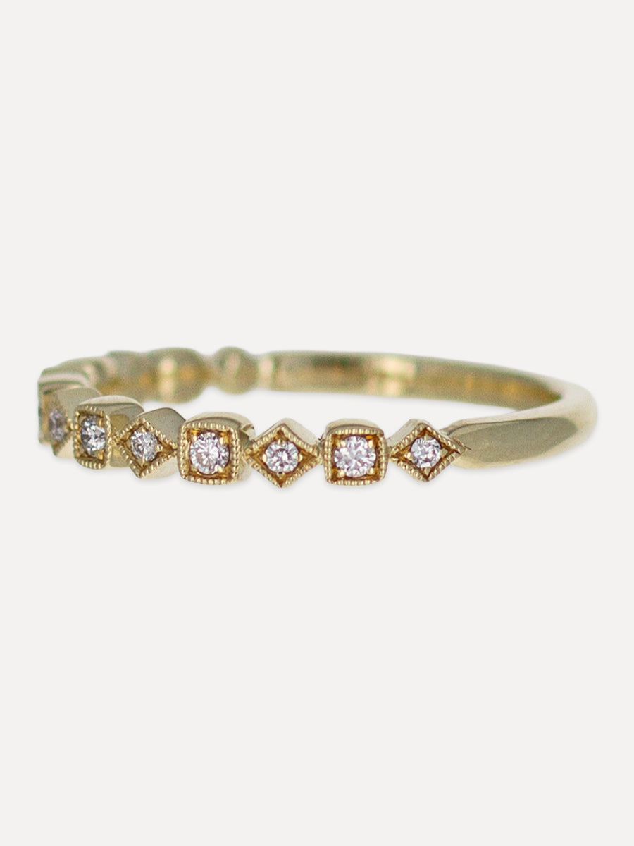 14K Axis Diamond Stackable Milgrain Band