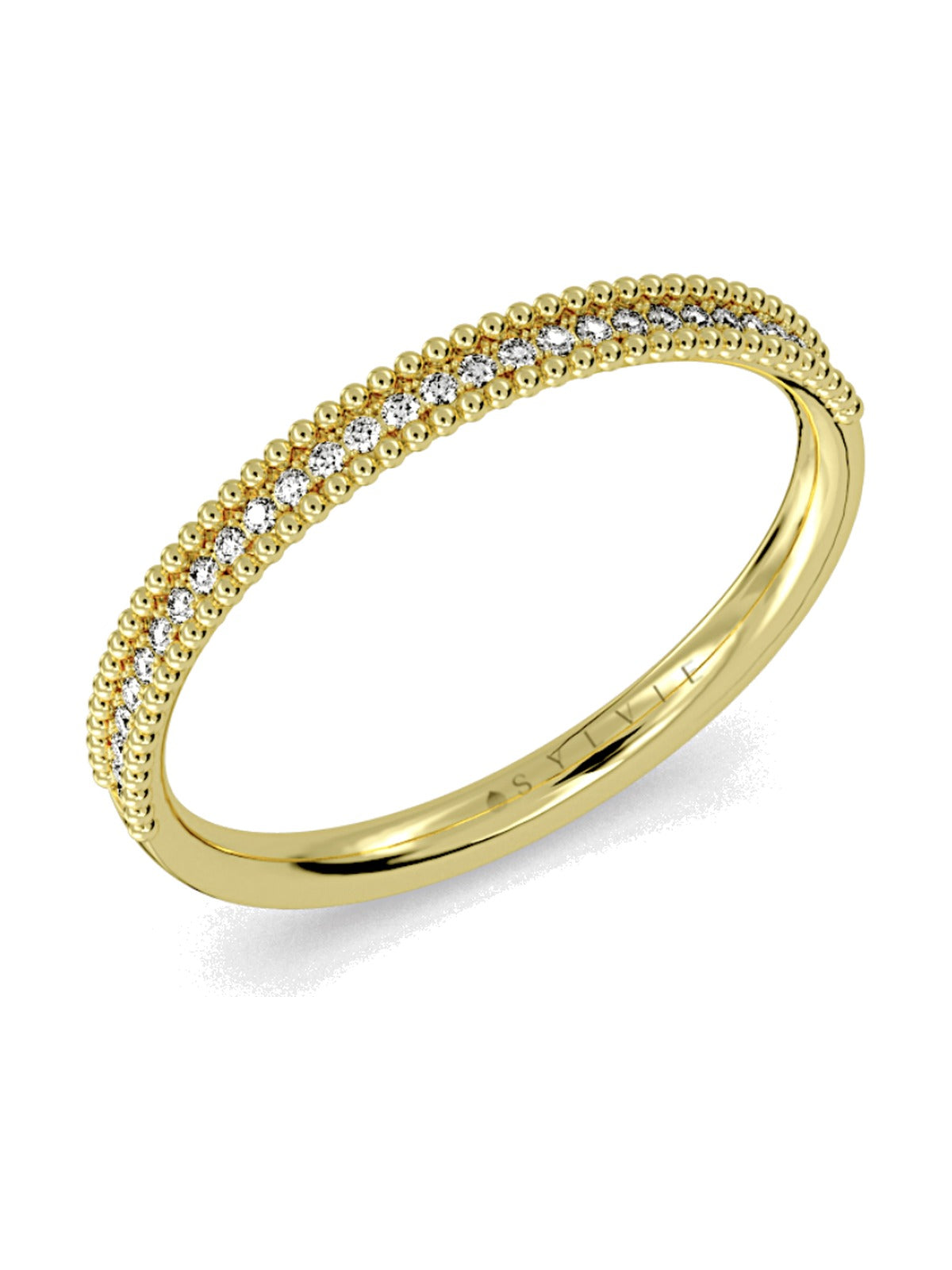 14K Beaded Edge Pavé Diamond Band