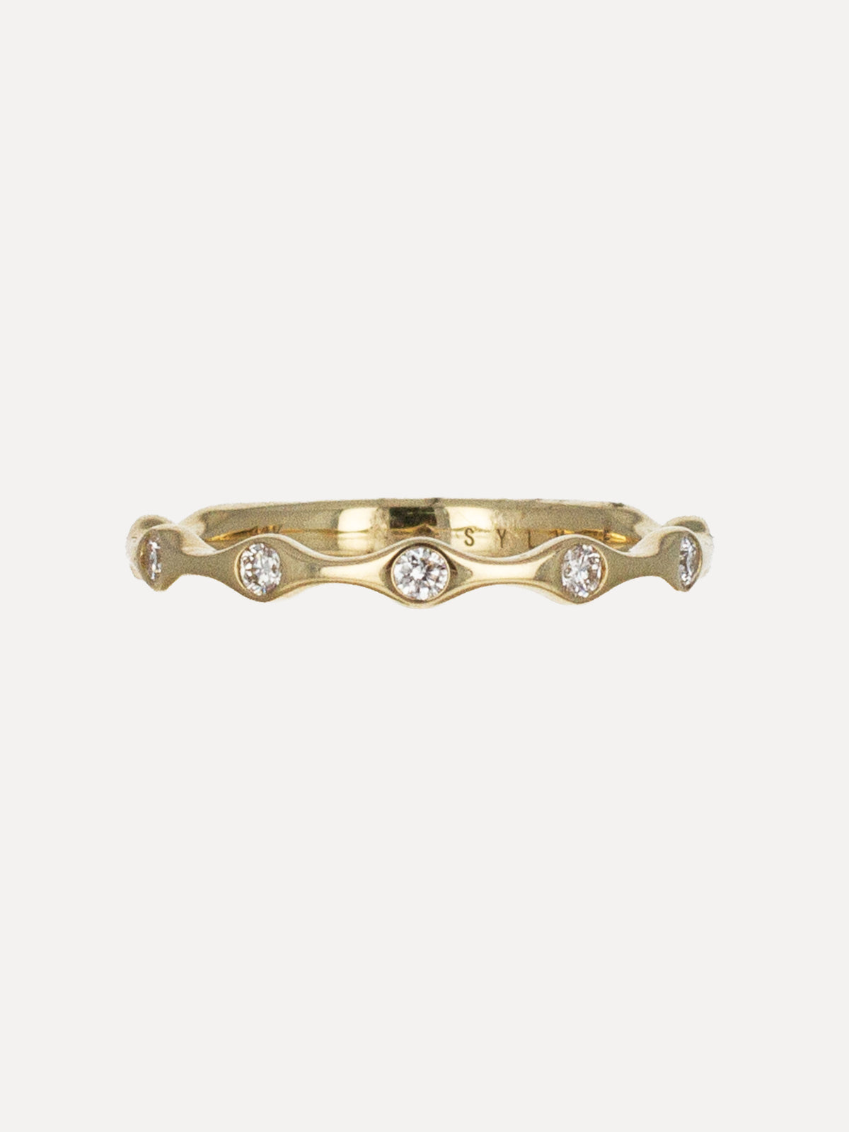 14K Bezel-Set Diamond Wave Band