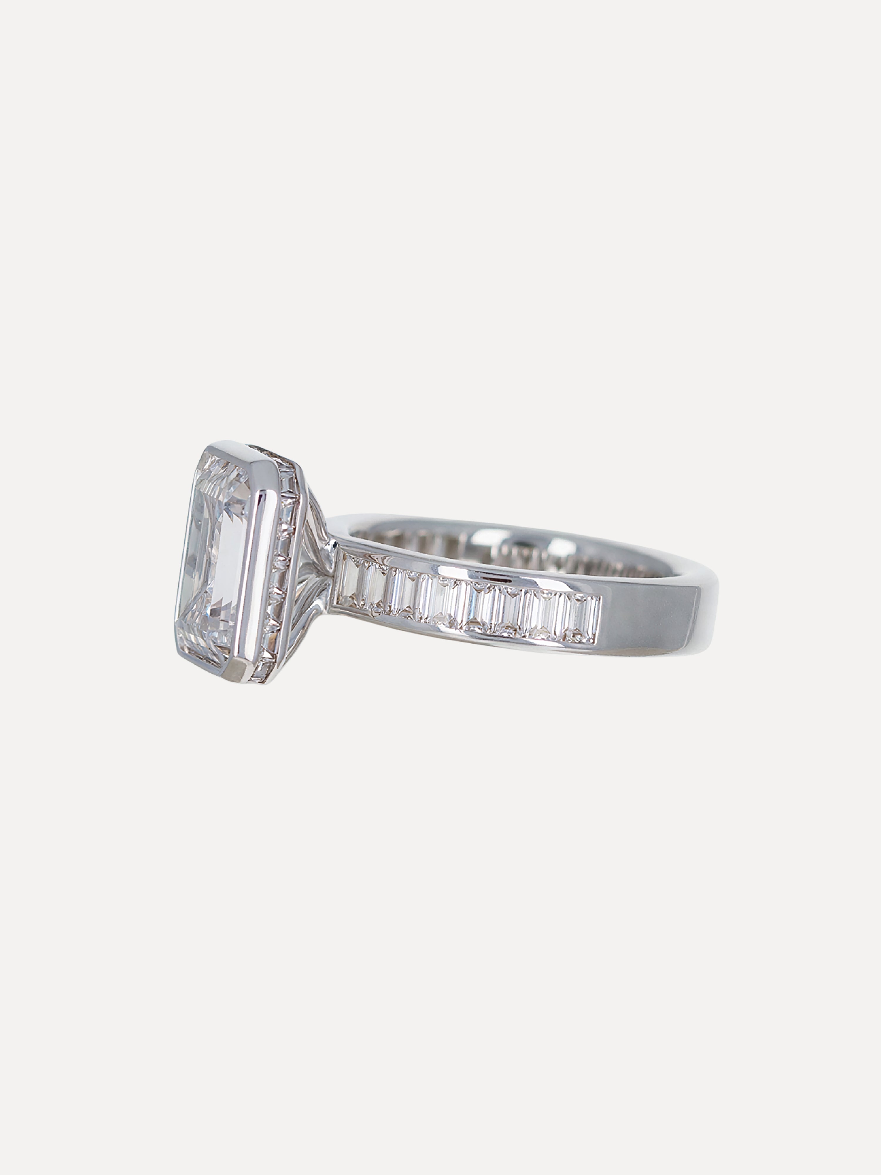 18K Emerald-Cut & Baguette Diamond Band Engagement Ring