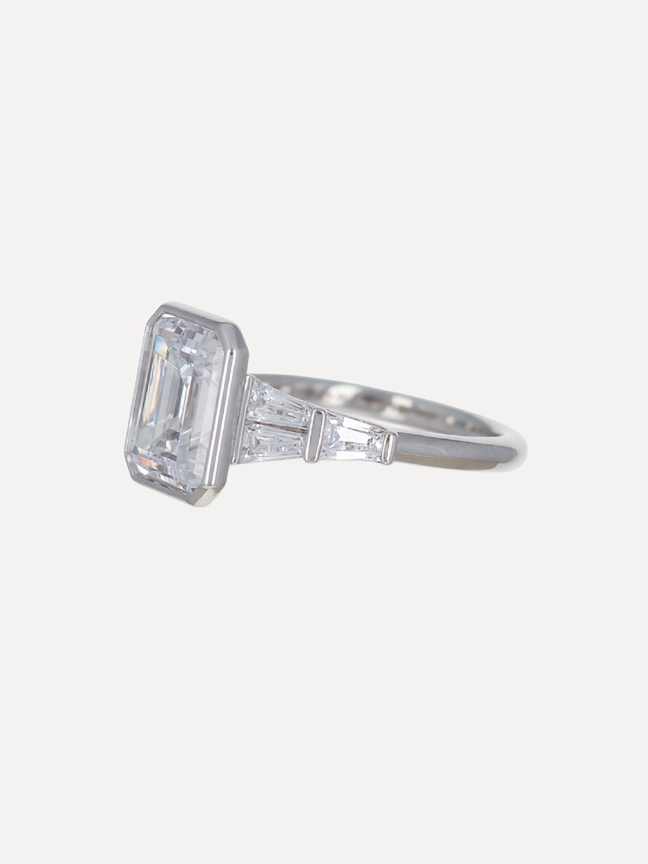 18K Emerald-Cut & Tapered Diamonds Engagement Ring