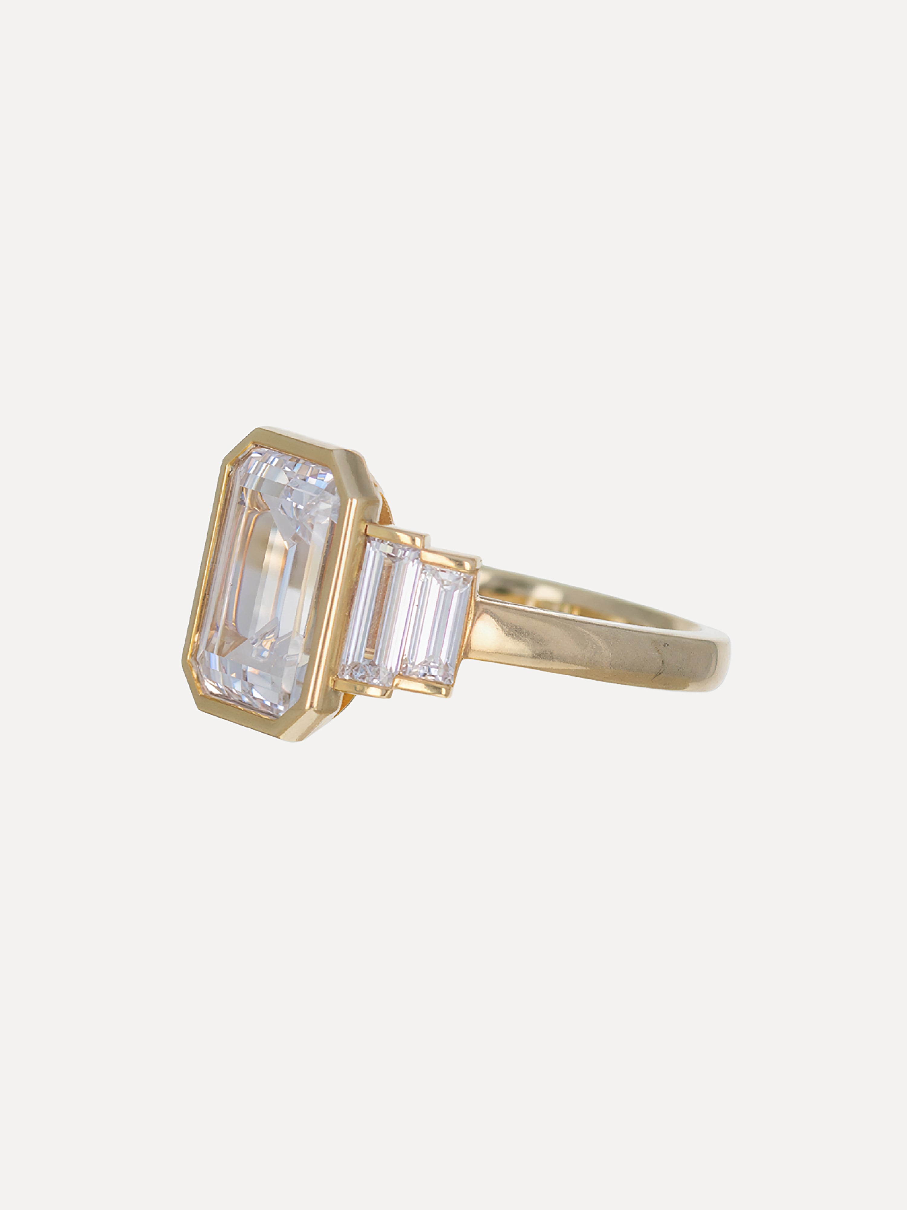 18K Five Stone Emerald-Cut Diamond Engagement Ring