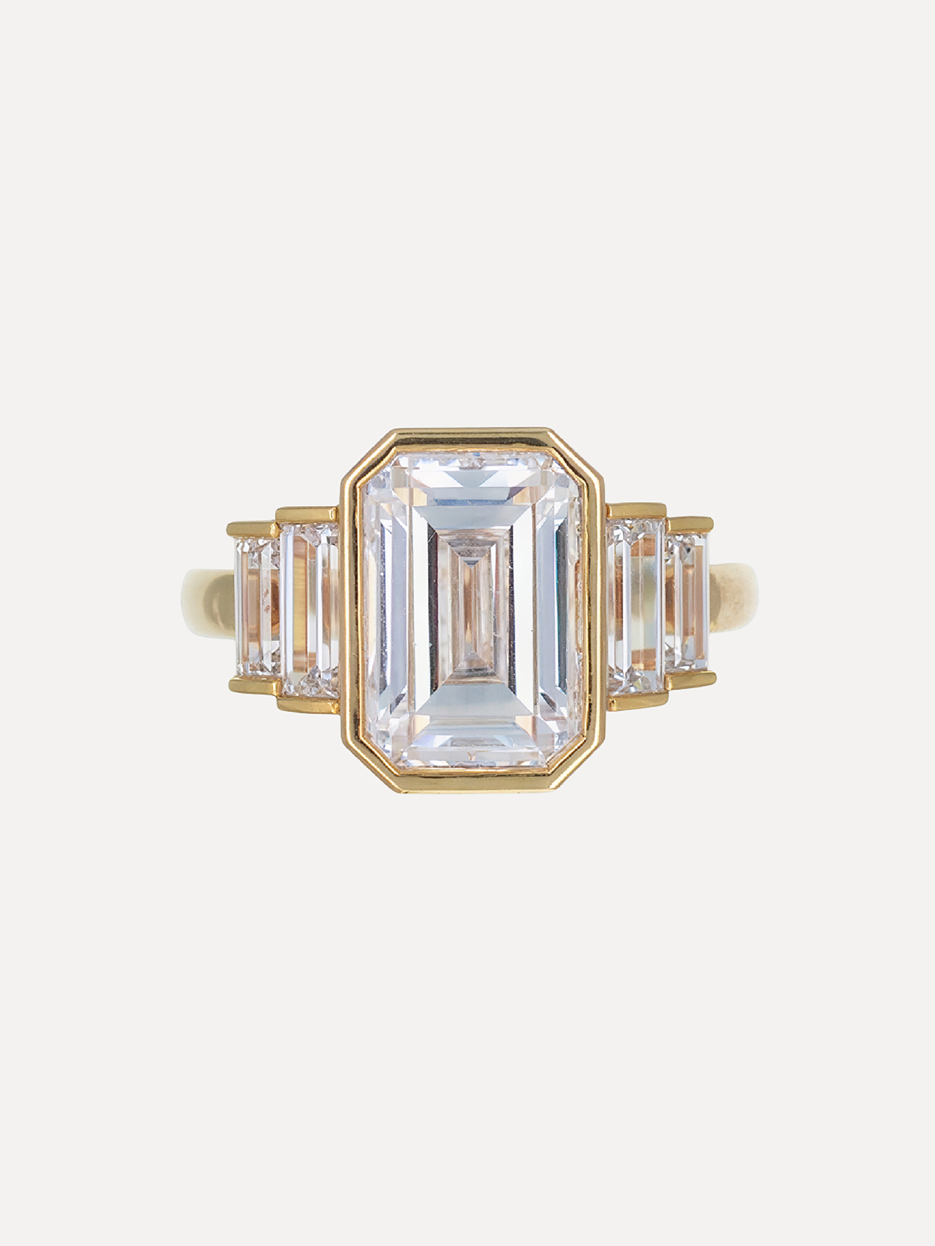 18K Five Stone Emerald-Cut Diamond Engagement Ring