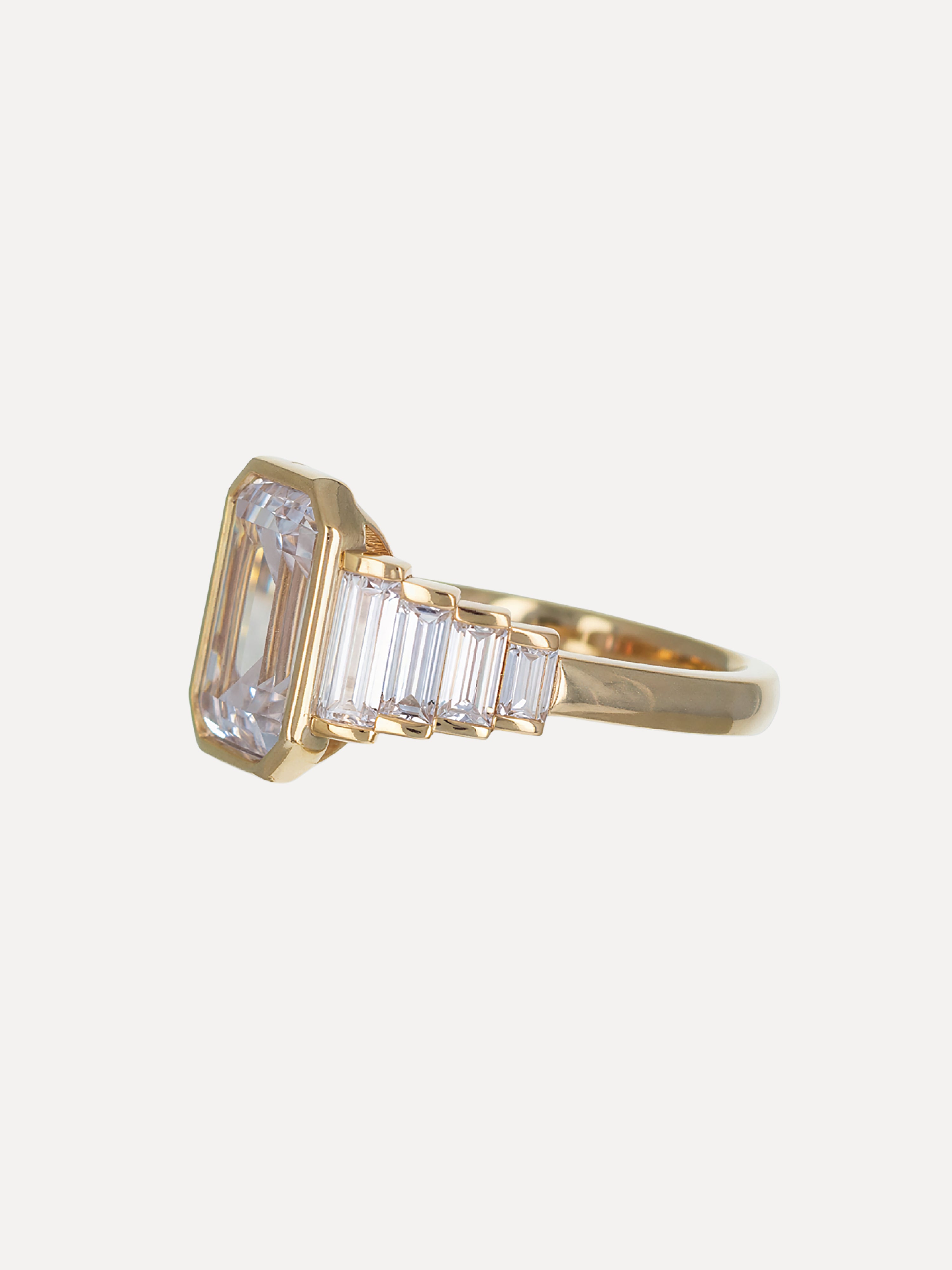 18K Emerald-Cut Diamond Nine Stone Engagement Ring
