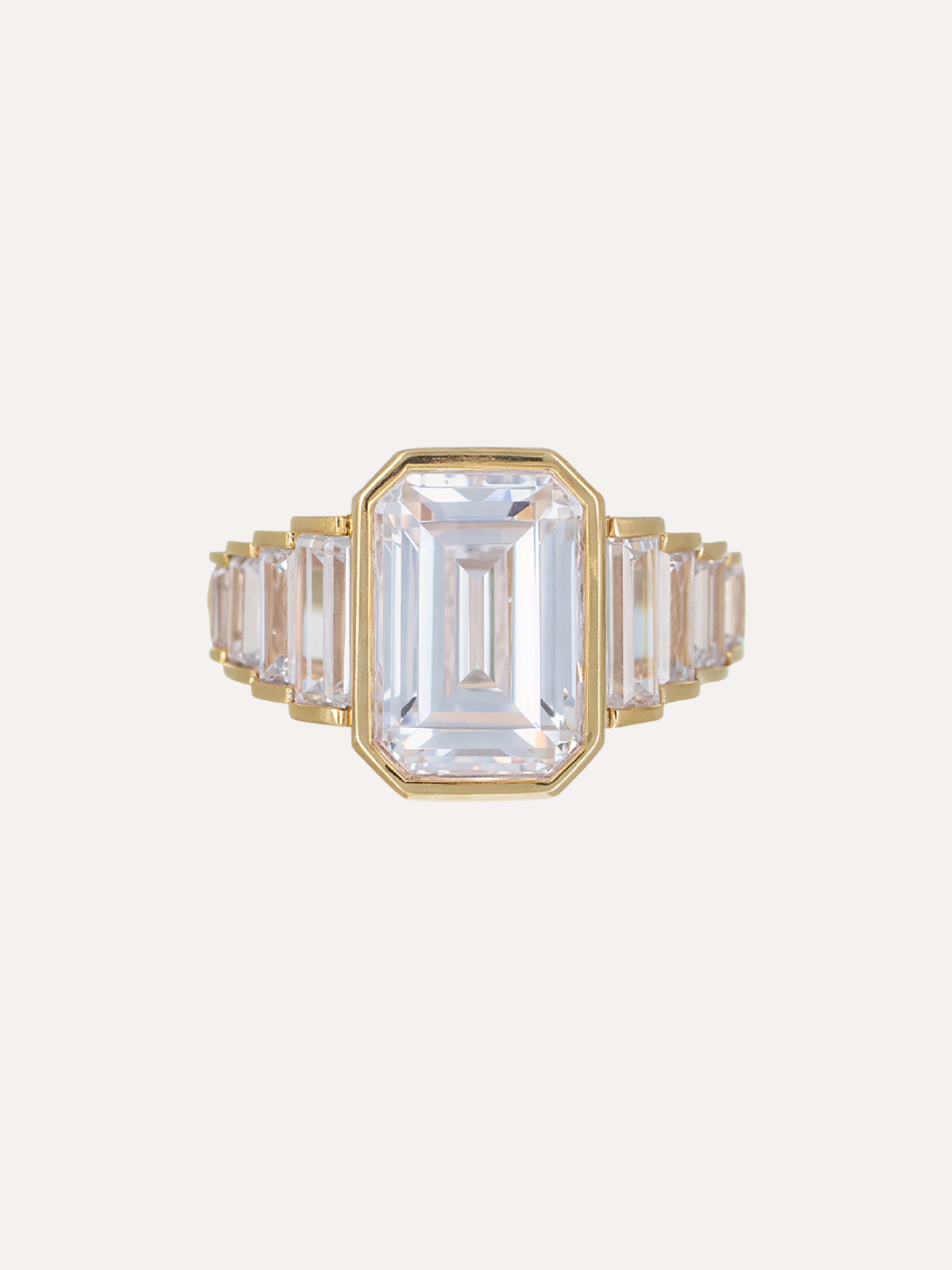 18K Emerald-Cut Diamond Nine Stone Engagement Ring