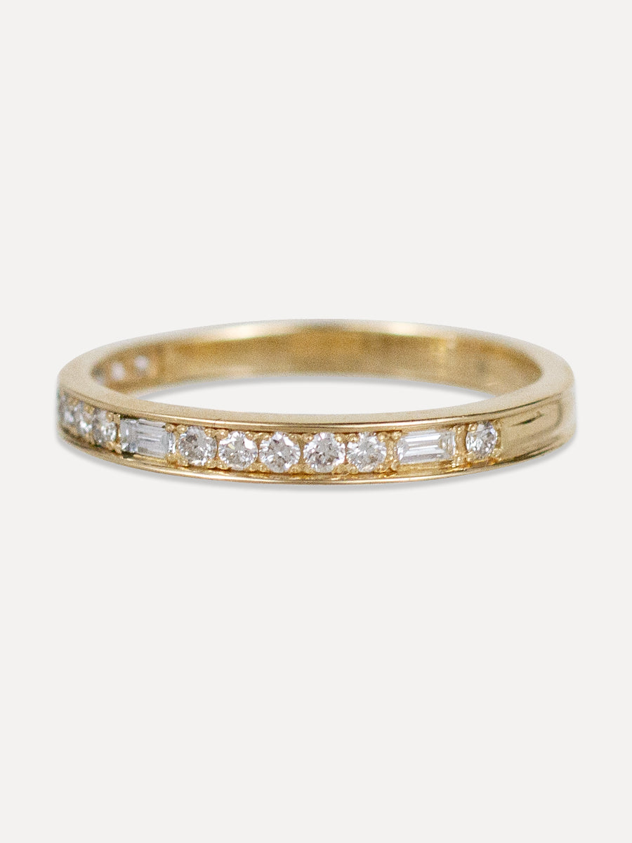 14K Round & Baguette Diamond Channel Set Ring