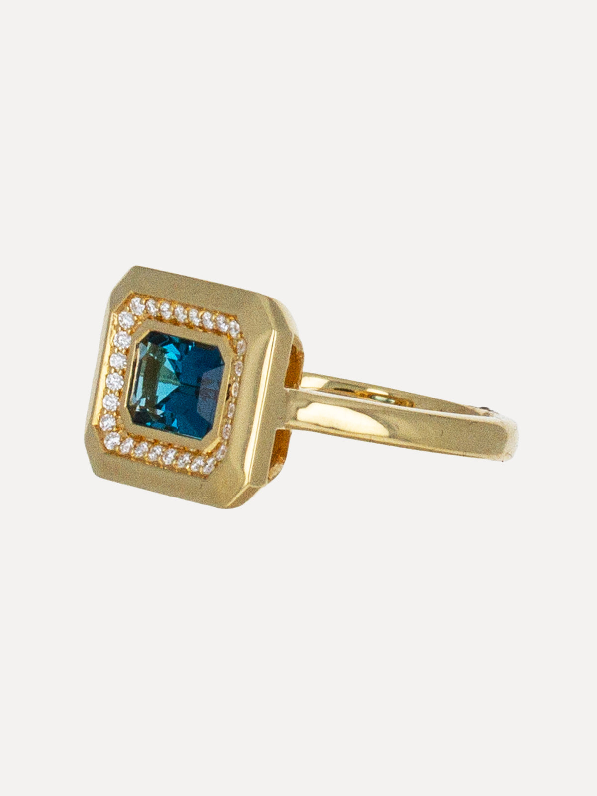 18K London Blue Topaz & Diamond Halo Deco Ring