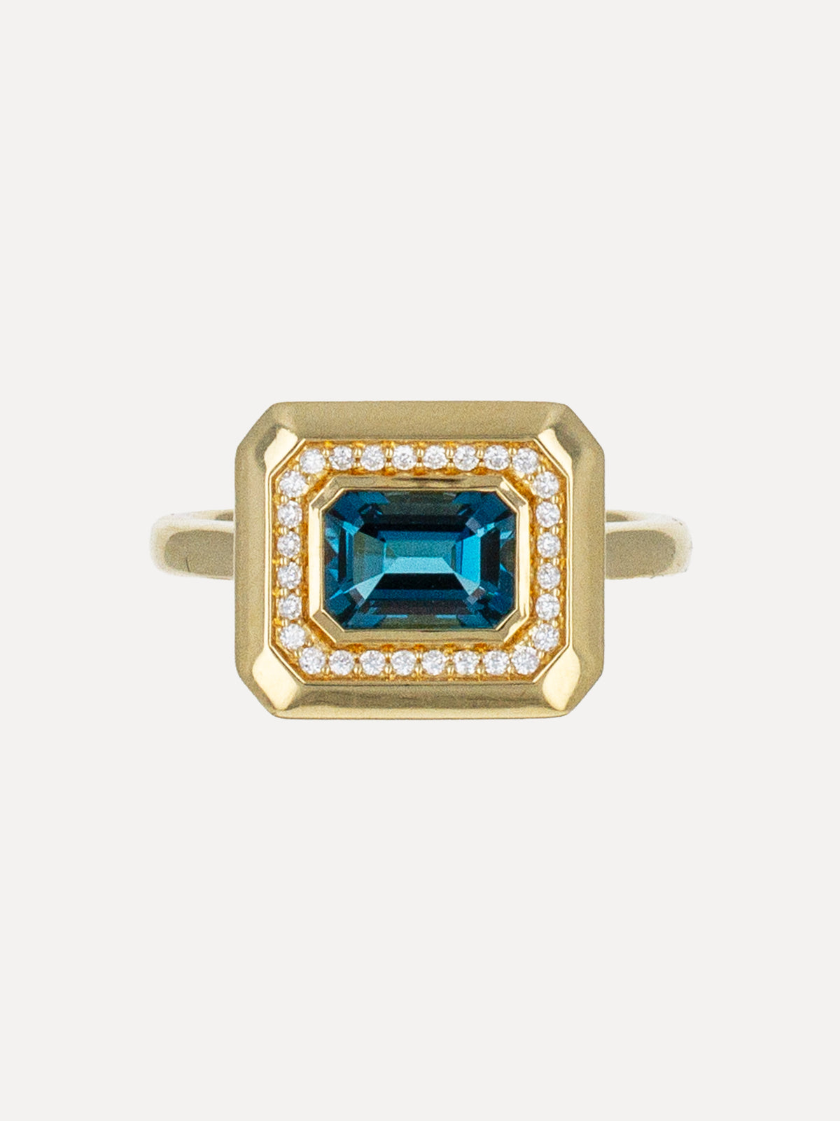 18K London Blue Topaz & Diamond Halo Deco Ring